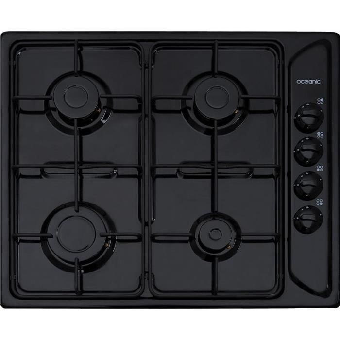 OCEANIC CTG4EB Plaque de cuisson gaz - 4 foyers - 7,05kW - L58xP50cm - Revêtement email - Noir