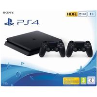 Console Sony PlayStation 4 Slim 1 To + 2 Manettes - Noir - Reconditionné - Etat correct