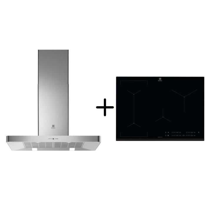 ELECTROLUX EFB90463OX - Hotte décorative murale - Hotte pilotée par la table - Inox + EIV734 - Table Induction - Pack encastrable