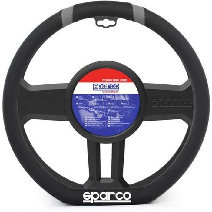 SPARCO Couvre-volant - Pour volant de type méplat - Méplat et liseré gris