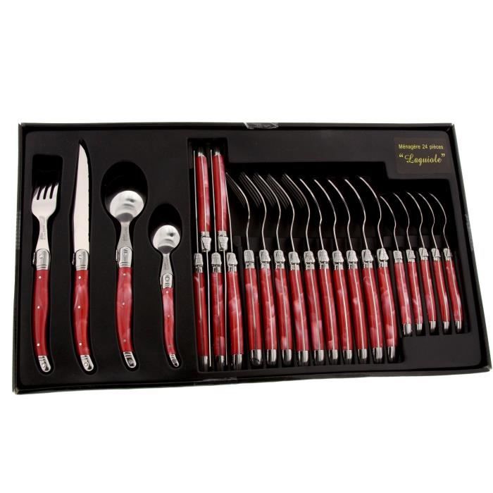 PRADEL EXCELLENCE Ménagère 24 pièces - Manche rouge marbré - Pleine soie