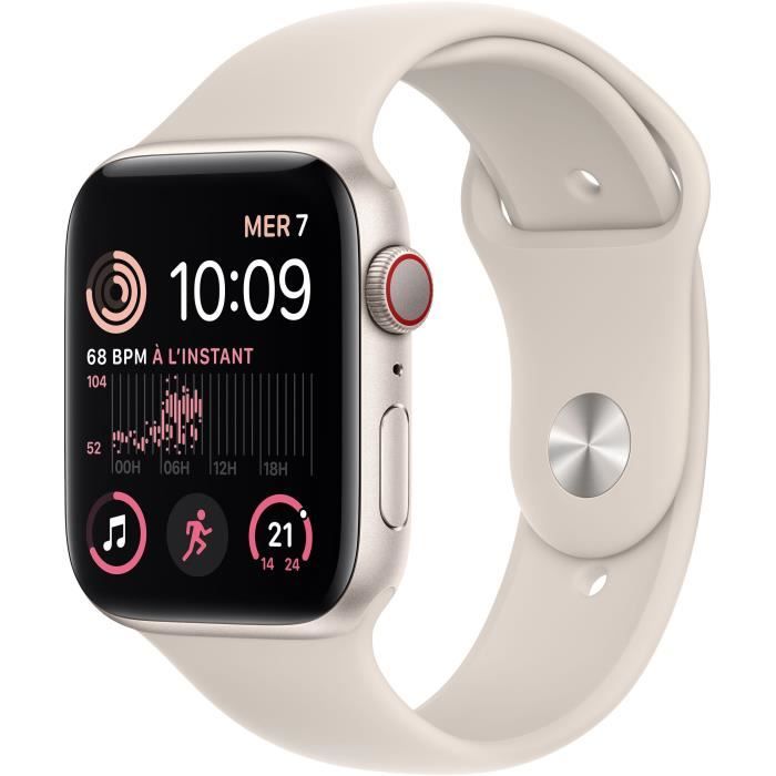 Apple Watch SE GPS (2e génération) + Cellular - 44mm - Boîtier Starlight Aluminium - Bracelet Starlight Sport Band Regular