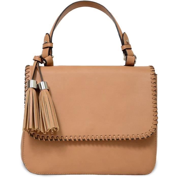 KINSTON Sac à Main 2 Compartiments Camel Femme