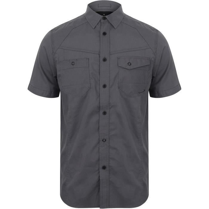 DISSIDENT Chemise Manches Courtes Aspect Dobby Fines Rayures Bleu Grisé Homme