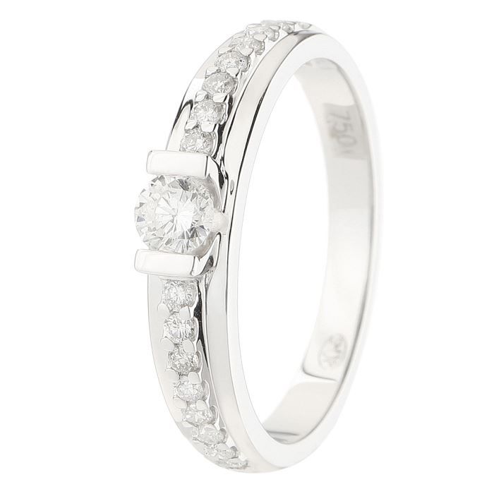 MONTE CARLO STAR - Solitaire en Or Blanc 18 Carats et Diamants Accompagné - Femme