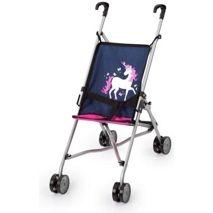 Poussette pour poupée licorne pliable - BAYER DESIGN - Convient pour poupées jusquà 46cm - Doubles roues