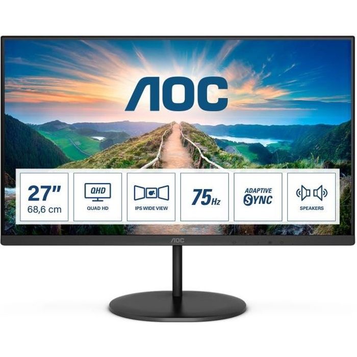 Ecran PC – AOC Q27V4AE – 27 QHD – Dalle VA – 4 ms – 75Hz – HDMI / DisplayPort