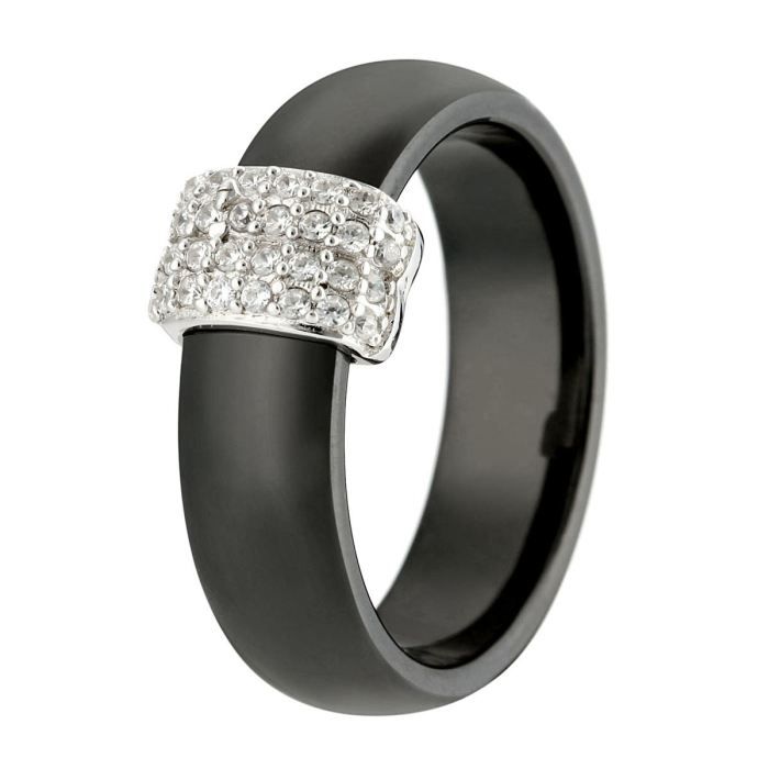 Bague Anneau En Céramique Et Argent 925 - Zirconium CZ - Tailles 52, 54, 56