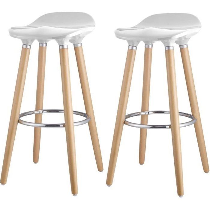 Oslo Lot De 2 Tabourets De Bar Blanc Laqué Pieds Hêtre Massif Contemporain L 39 X P 40 Cm