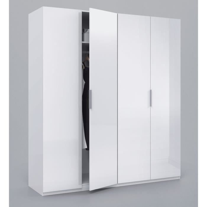 Armoire - MAX - 4 portes battantes - 2 penderies - 2 étagères - Blanc brillant Armoire - MAX - 4 portes battantes - 2 penderies - 2 étagères - Blanc brillant