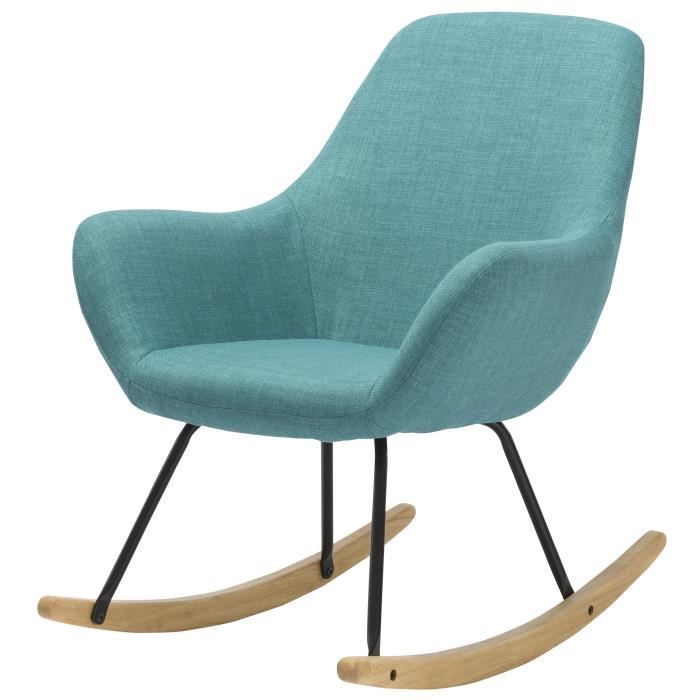 norton fauteuil rocking chair en tissu bleu - pieds bascule en bois et métal - vintage - l 69 x p 76,3 cm