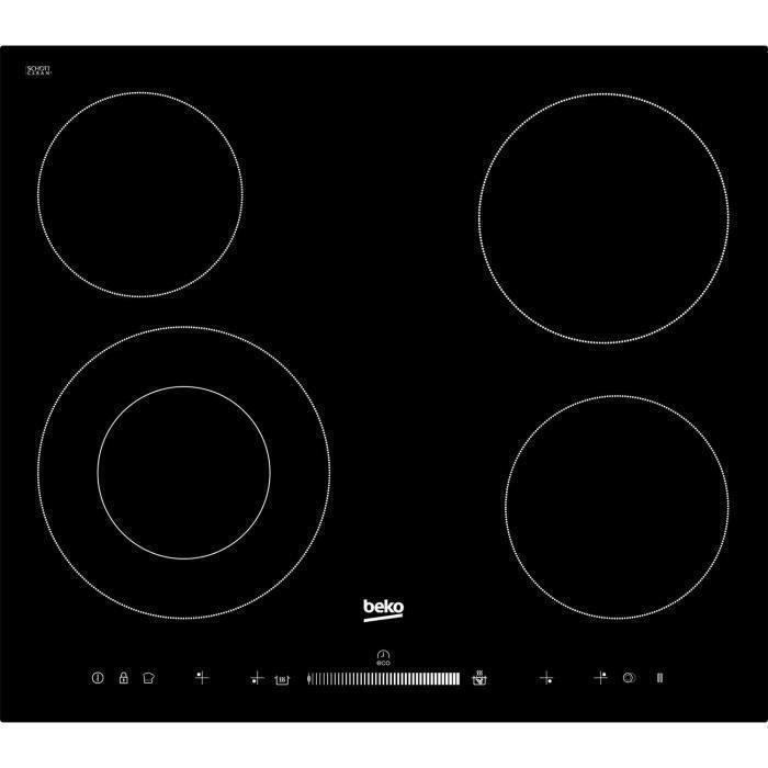 Plaque de cuisson vitrocéramique BEKO HIC64502T - 4 foyers Hi-Light - 6700W - L58 x P51cm - Noir
