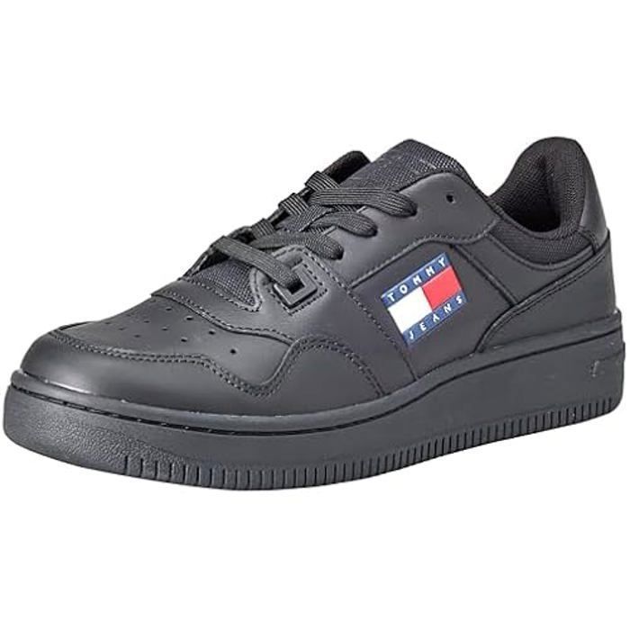 Tommy Jeans Baskets Femme - TOMMY JEANS - Triple Black - Cuir - Lacets - Talon Plat