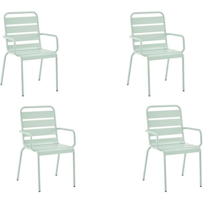 Lot de 4 fauteuils de jardin - Acier - Vert Céladon - Meuble de jardin - Métal - 4 personnes - 43 x 