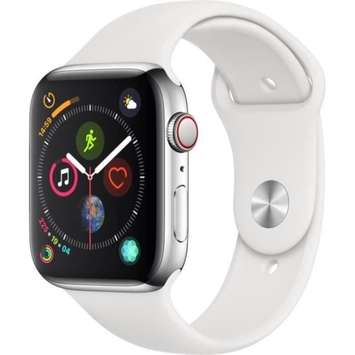 Apple Watch Series 4 GPS + Cellular - 44mm Boîtier acier - Bracelet blanc (2018) - Reconditionné - Excellent état - Apple