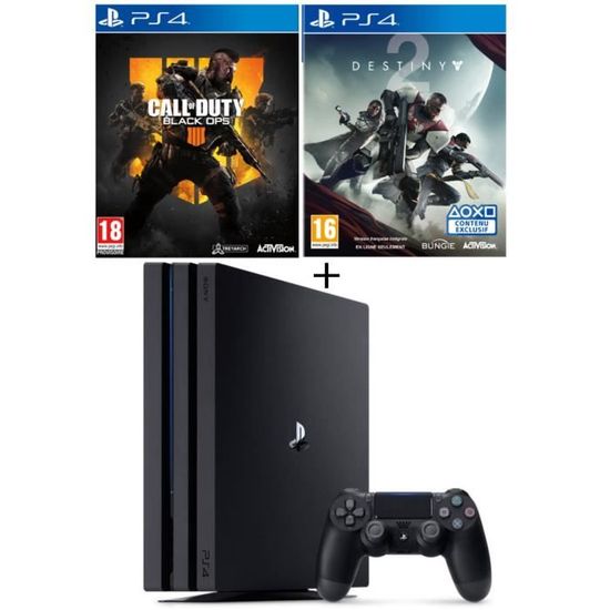 Pack PS4 Pro Noire 1 To + 2 Jeux PS4 : Call of Duty Black Ops 4 + Destiny 2
