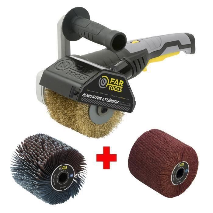 FARTOOLS – Rénovateur REX120C + brosse lanières abrasives et fibre synthétique – Pour bois et métal 