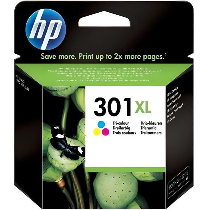 HP 301 Pack de 2 Cartouches d'Encre Noire et Trois Couleurs Authentiques  (N9J72AE)