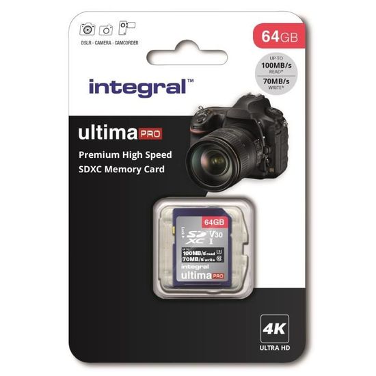INTEGRAL MEMORY Premium High Speed SDHC/XC V30 UHS-I U3 Carte SDXC 64GB