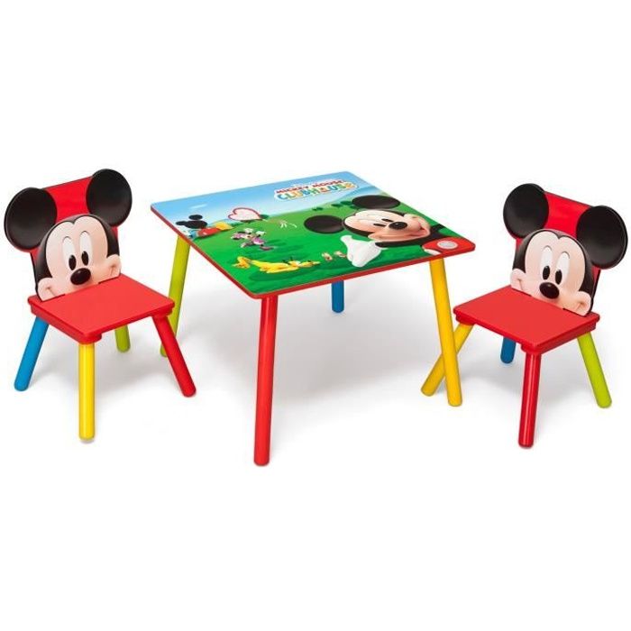 MICKEY  Ensemble Table et 2 Chaises Bois Enfant  Rouge et Multicolore