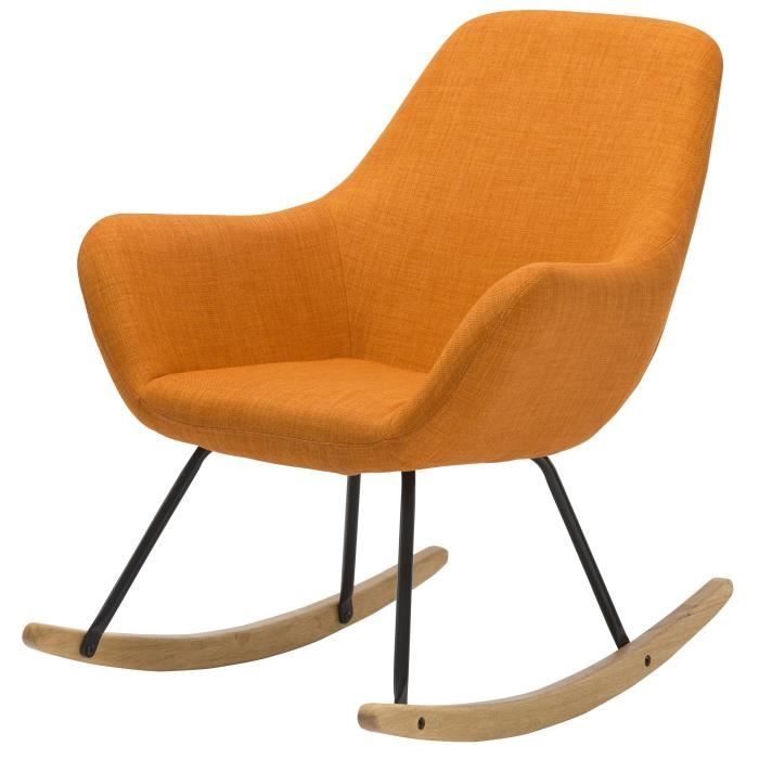 norton fauteuil rocking chair en tissu orange - pieds bascule en bois et métal - vintage - l 69 x p 76,3 cm