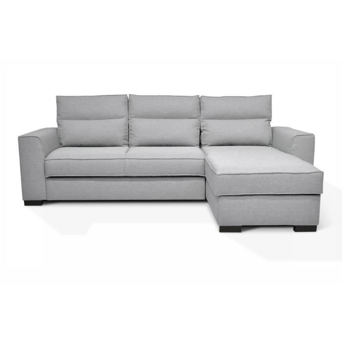 Canapé angle convertible réversible 4 places MONTREAL - Tissu gris clair - L 247 x P 158 x H 92 cm -