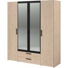 PARISOT Armoire VARIA - 4 portes battantes + 2 miroirs + 2 tiroirs - Décor chêne et noir - L160 x H 185 x P 51.7 cm