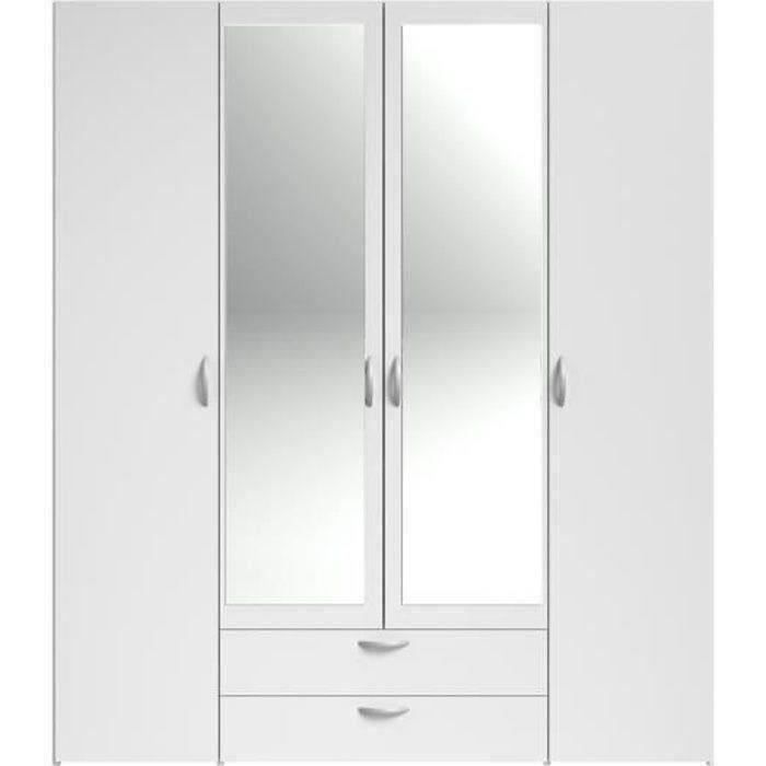 Armoire VARIA Décor blanc 4 portes battantes + 2 miroirs + 2