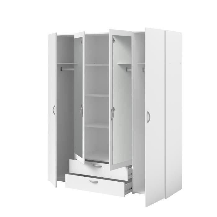 Armoire VARIA - Décor blanc - 4 portes battantes + 2 miroirs + 2