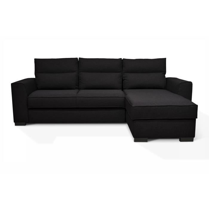 Canapé angle convertible réversible 4 places MONTREAL - Tissu noir - L 247 x P 158 x H 92 cm - Fabri