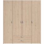 PARISOT Armoire chambre VARIA - Décor chêne - 4 portes battantes + 2 tiroirs - L 159,9 cm x P 51,3 cm x H 185 cm