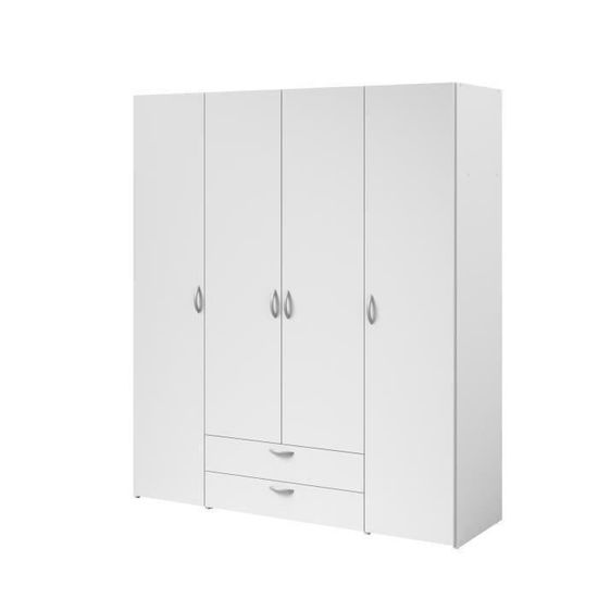 PARISOT Armoire 4 portes battantes + 2 tiroirs Décor blanc L 160 x