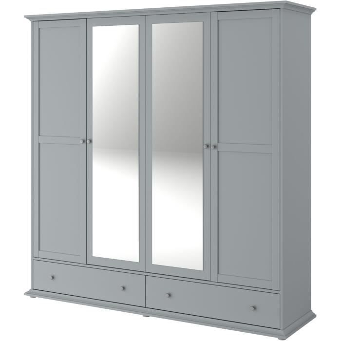 PARISOT Armoire 4 Portes Gris L 199 x P 53 x H 202 cm MANON
