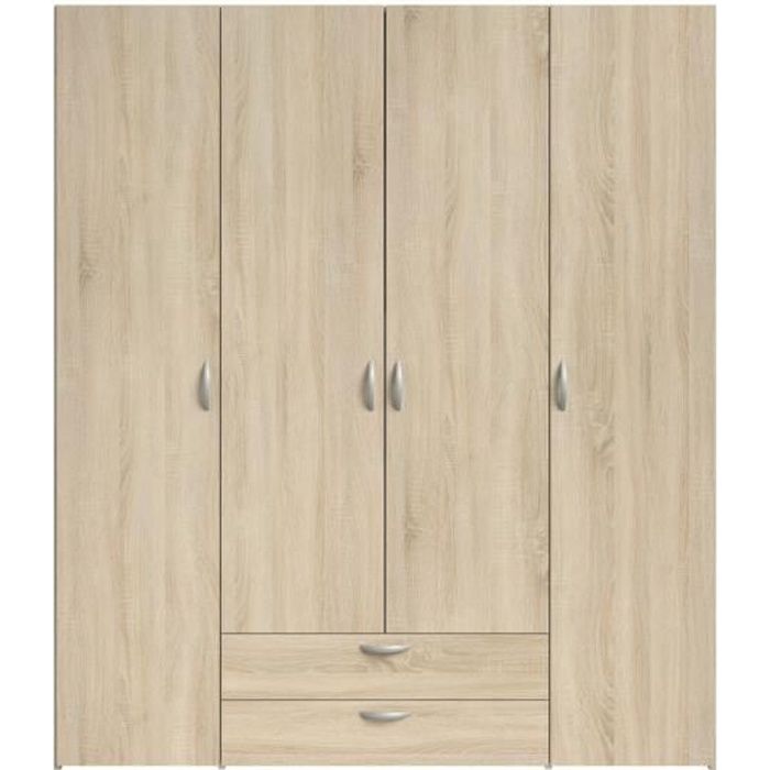 PARISOT Armoire 4 portes battantes + 2 tiroirs Décor chêne L 160 x