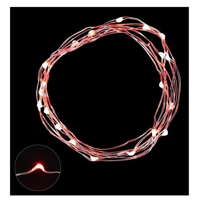 Guirlande de Noël LED intérieure filaire cuivre 1,9 m Rouge Pile