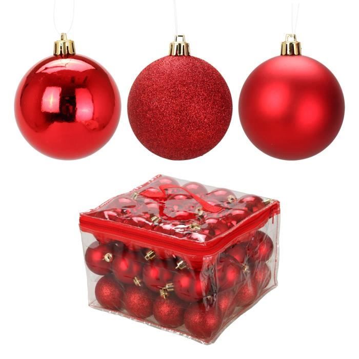 Lot De 48 Boules De Noël En Plastique Rouge 6 Cm