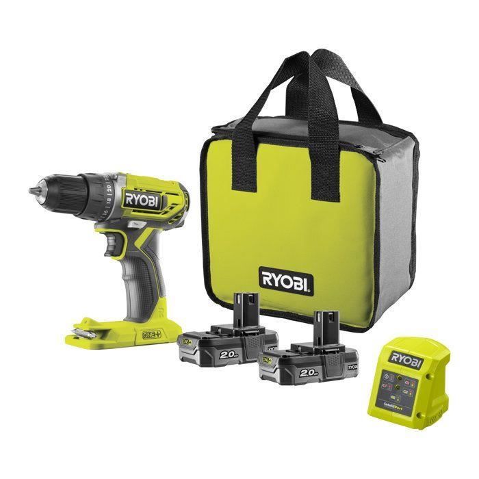 RYOBI - Perceuse-visseuse compacte 18V ONE+ - 2 batteries lithium+ 2 0 Ah - chargeur 1 5 A - Sac de transport - R18DD2-220S