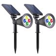 Pack de 2 Spots solaires extérieur étanches - LUMISKY - 4 LEDs colorées RGB - 200 Lumens - Tête pivotante à 90°C-0