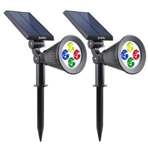 SPOT D'EXTÉRIEUR  Pack de 2 Spots solaires extérieur étanches - LUMISKY - 4 LEDs colorées RGB - 200 Lumens - Tête pivotante à 90°C