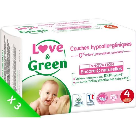 LOVE AND GREEN Couches Pack 1 mois - Taille 4 - De 7 à 14 Kg - 138 couches