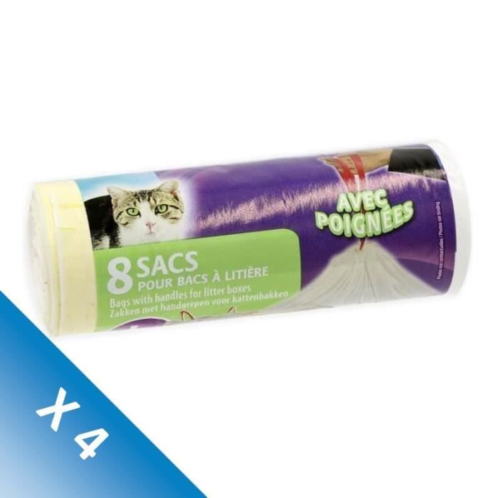 Lot de 4 Rouleau de sacs pour bac à litière de 50x38,5cm - Pour chat