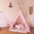 Tente enfant & Tipi déco pour chambre jeux - triangle rose et blanc - H 160cm - cadeau noel anniversel-0
