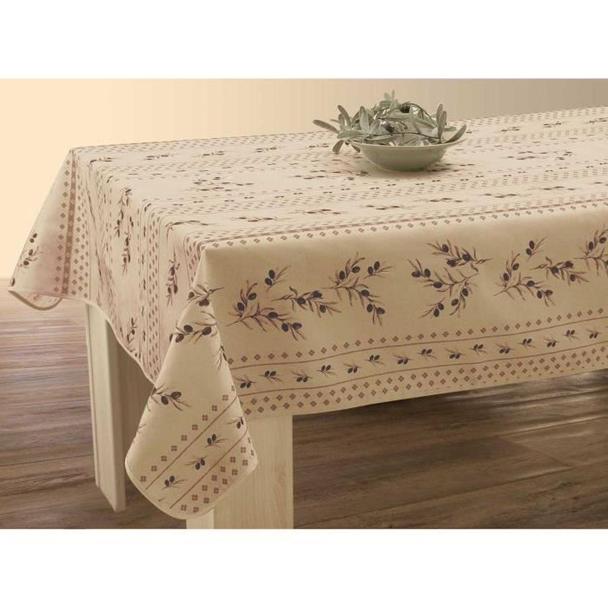 Nappe Anti Taches Rectangulaire 150x350 Cm Olivette Beige Achat Vente Nappe De Table Cdiscount