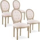 INTENSE DECO Lot de 4 chaises médaillon capitonnées Louis XVI tissu Beige