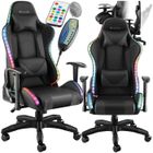 Chaise de gaming - TECTAKE - Fauteuil de bureau gamer TARTAROS dossier réglable avec fonction de massage et LED - Noir/Noir