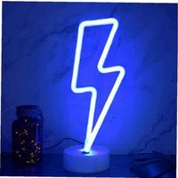 NEON - ECLAIRAGE LED Blue Lightning néon signe LED Decor de mur de lampe au néon rechargeable avec base pour la chambre bleue