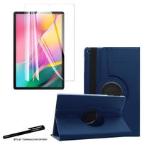 Housse Etui Bleu pour Samsung Galaxy Tab A 10.1 2019 T510 T515 Support Rotatif 360° + 1 verre trempé avec Stylet Toproduits®