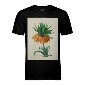 T-SHIRT T-shirt Homme Col Rond Noir Fritillaire Imperiale Planche Illustration Botanique Ancienne Fleurs
