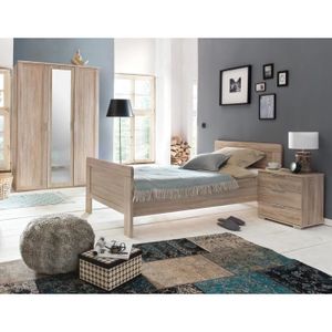 CHAMBRE COMPLÈTE  Chambre à coucher complète enfant (lit 90x200cm +chevet + armoire) coloris imitation chêne