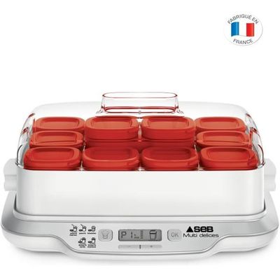 Yaourtière Inox Compacte Bioatis - 8 Pots Verre 180ml Sans BPA, 84 Recettes + Notice Française, Écran LCD, Minuterie Auto, Couvercle Hermétique + Étiquettes & Marqueur